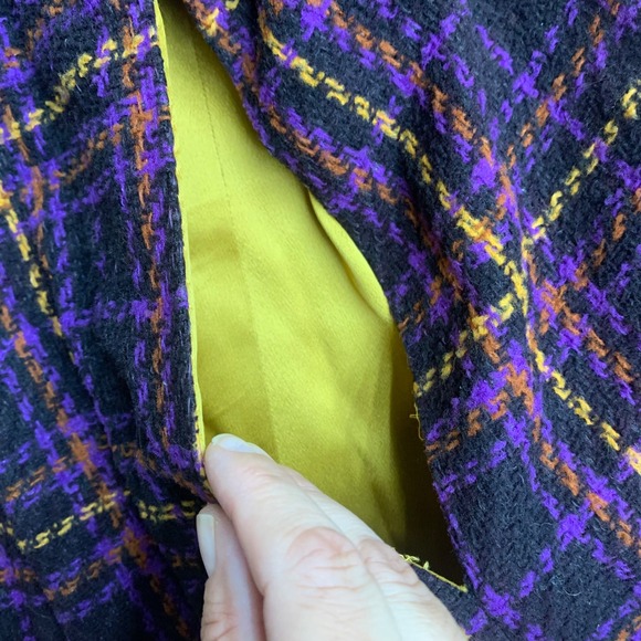 Vintage Handmade Plaid Cape Coat Purple Orange Tartan Mod Dark Academia Sz M - Picture 3 of 13